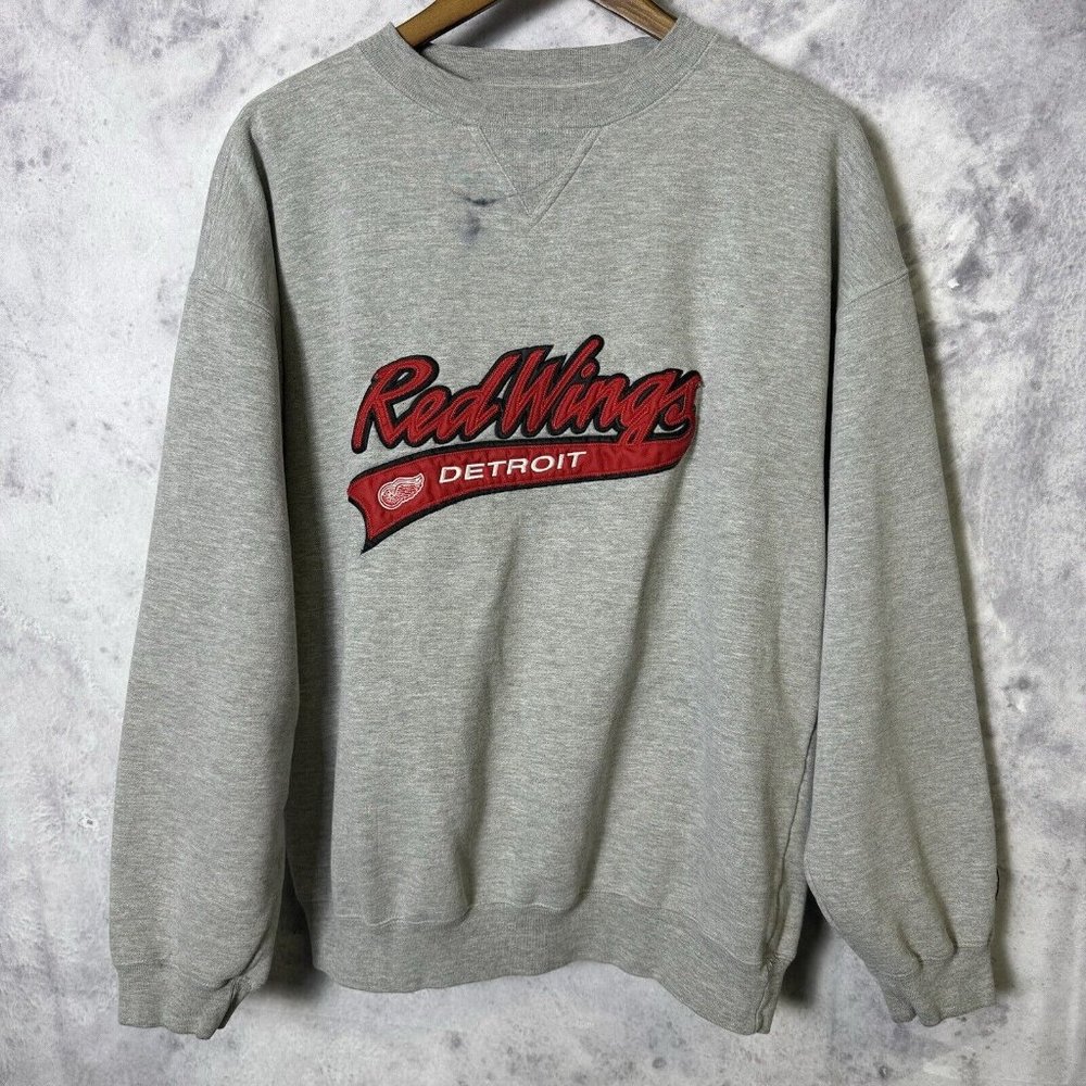 Vintage Detroit Redwings Sweatshirt Mens Large Gray Puma NHL Y2K
